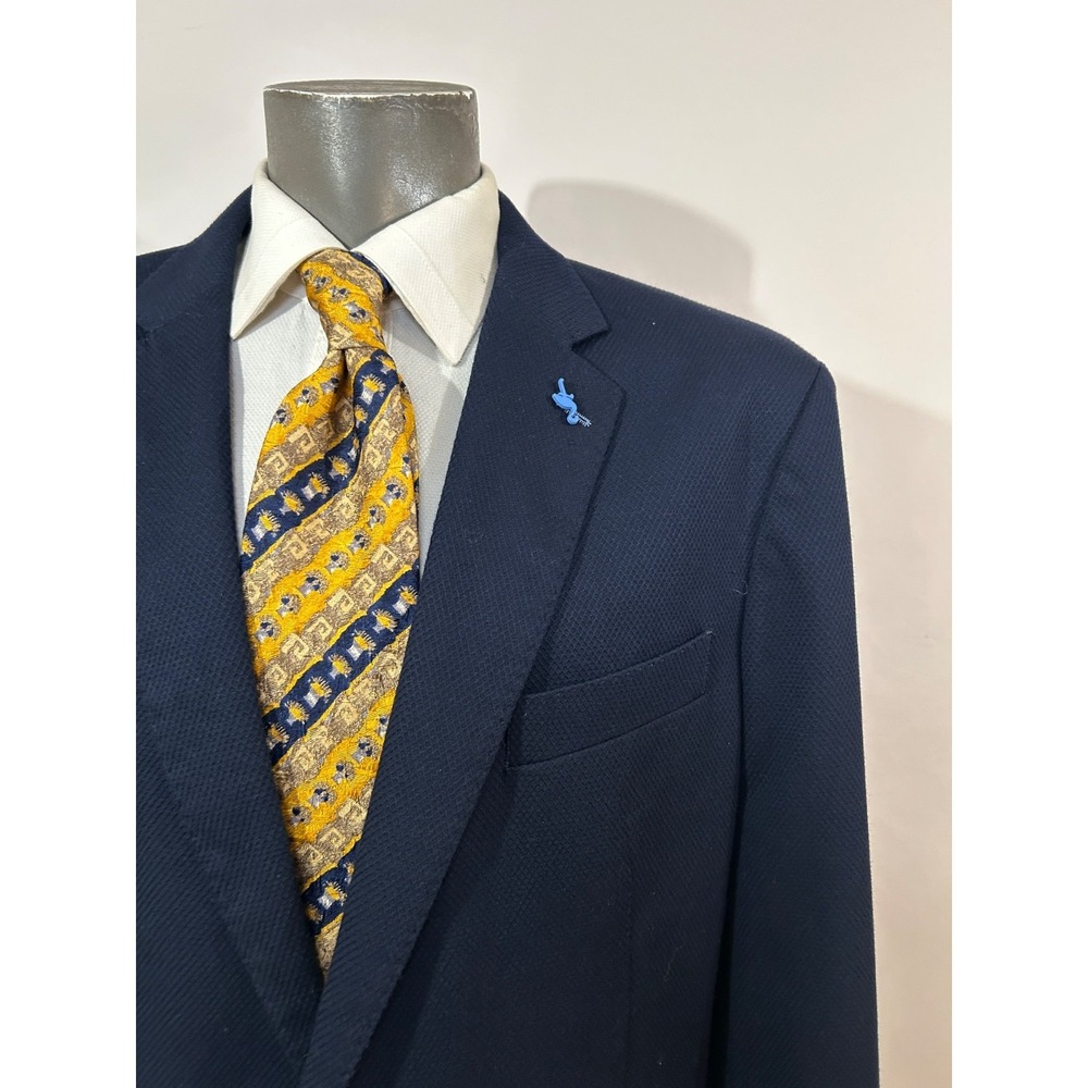 TailorByrd Sport Coat Mens 48L Blue  Hopsac Patch Pocket Italian Wool Blend